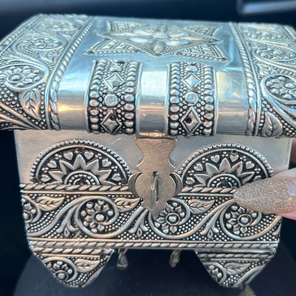 Embossed Aluminum Covered Wooden Jewelry Box.